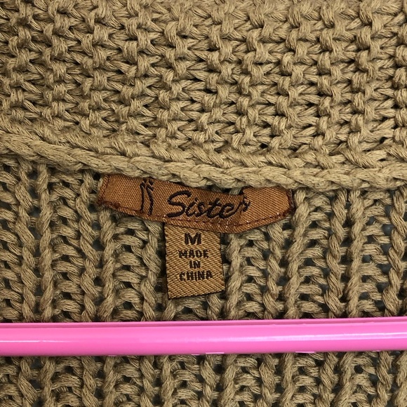Sister Size Medium Tan Brown Knit Duster Cardigan Wooden Snap Button Closure - Picture 5 of 7